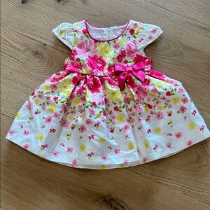 Baby Girl’s White Floral Spring Dress with Pink Sweater (6-9 Months)